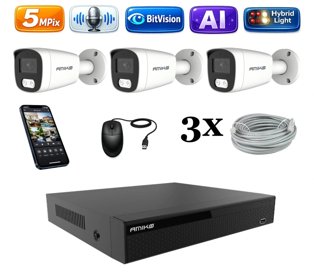 Amiko IP 3 kamerový set, 5Mpix, Ai, Dl, Tube (1501K3)