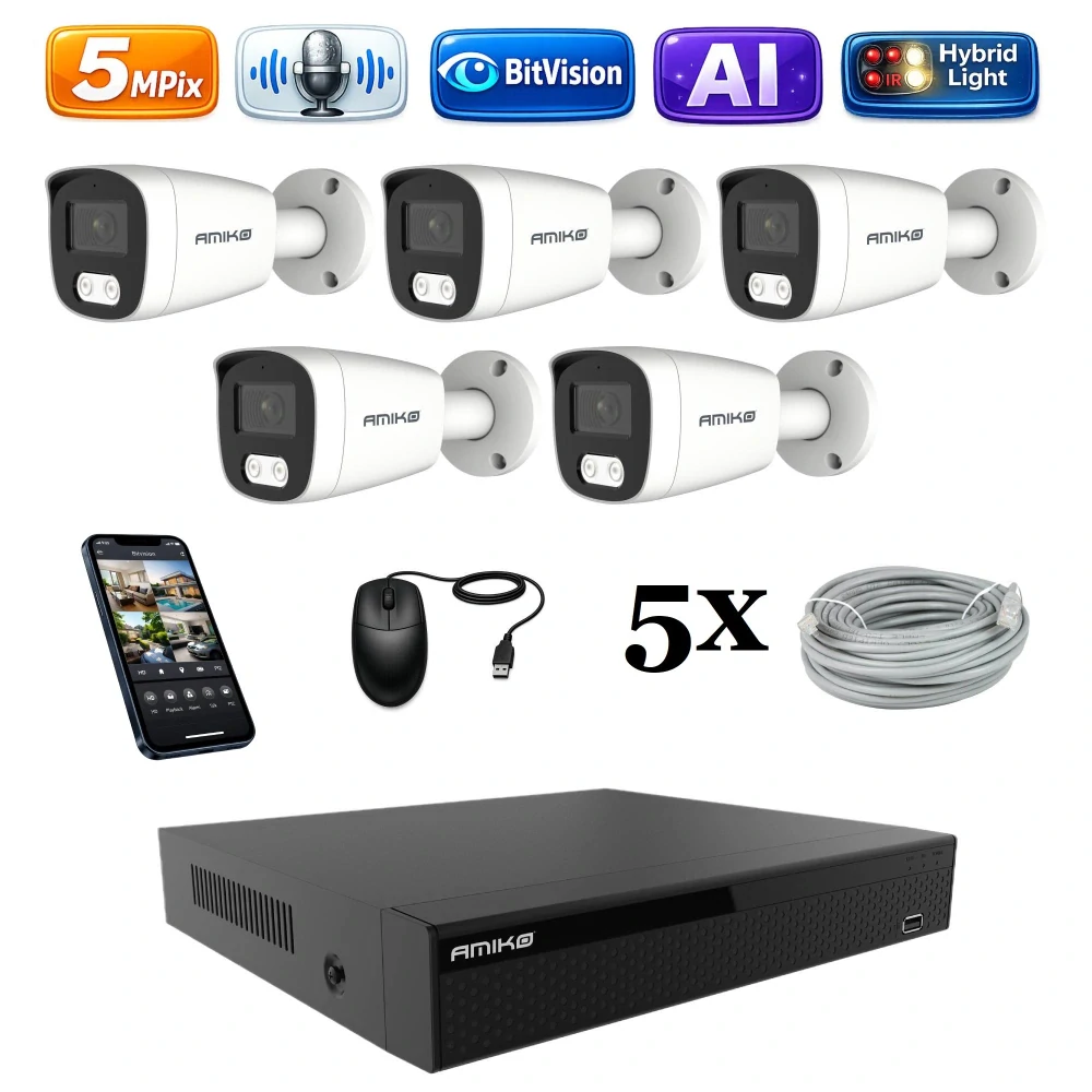 Amiko IP 5 kamerový set, 5Mpix, Ai, Dl, Tube (1501K5)