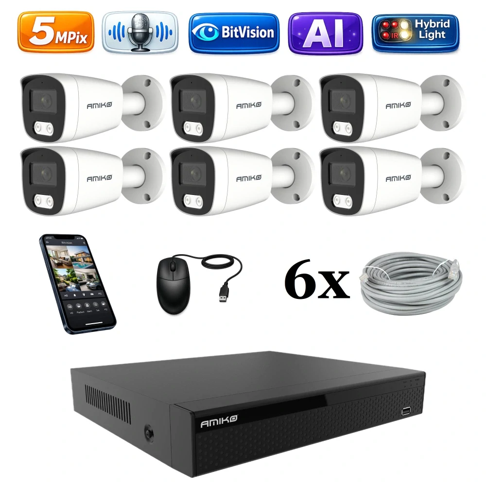 Amiko IP 6 kamerový set, 5Mpix, Ai, Dl, Tube (1501K6)
