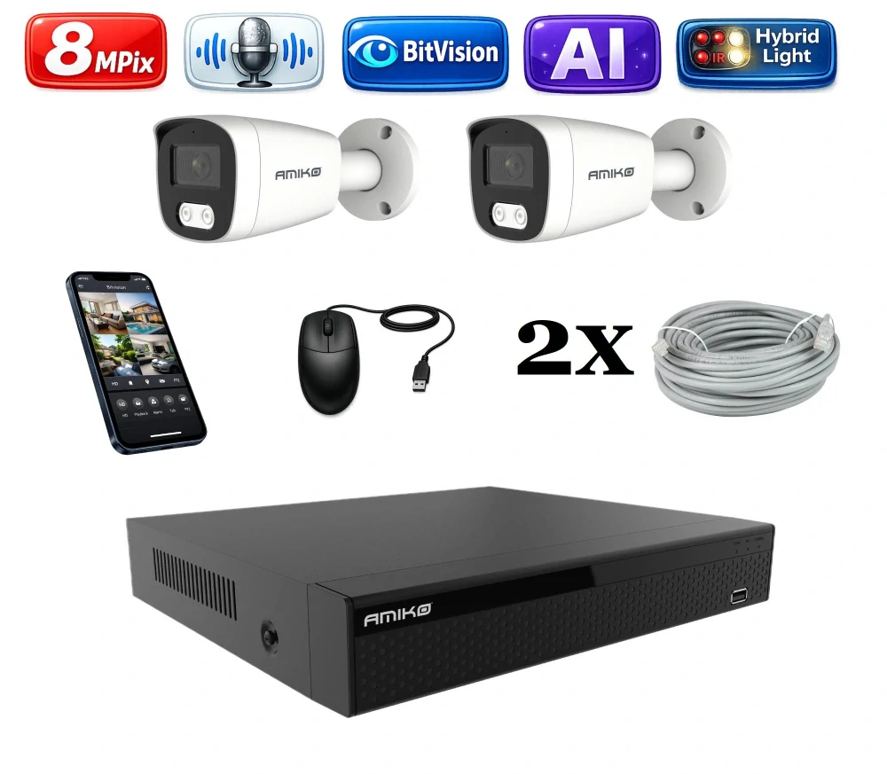 Amiko IP 2 kamerový set, 4K Ultra HD 8Mpix, Ai, Dl, Tube (1801K2)
