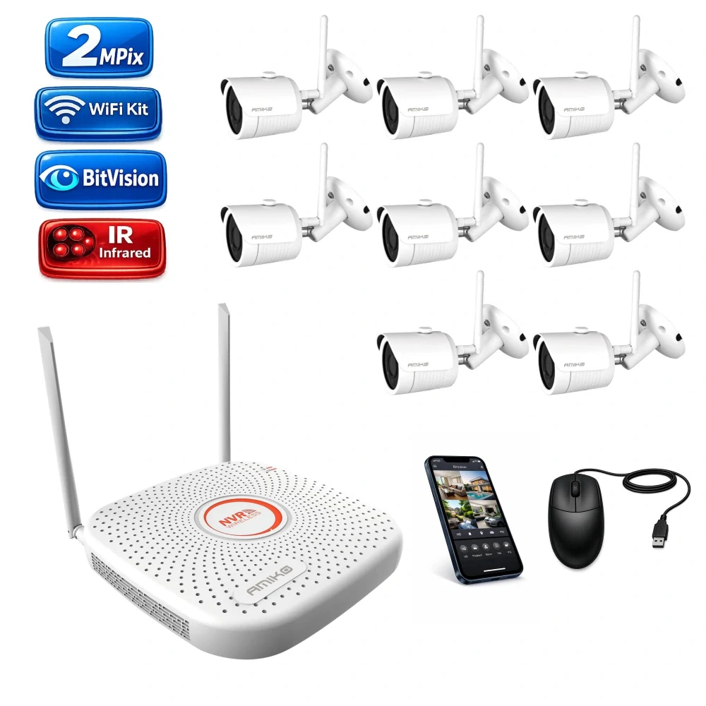 Amiko Wifi 8 kamerový set, FullHD 2Mpix, Tube (3201K8)
