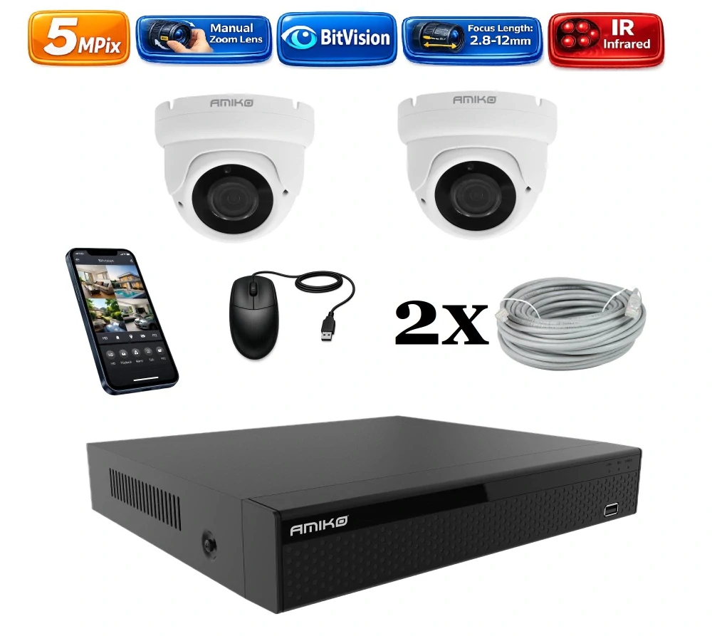 Amiko IP 2 kamerový set, Manual Zoom, 5Mpix, Dome (1505K2)