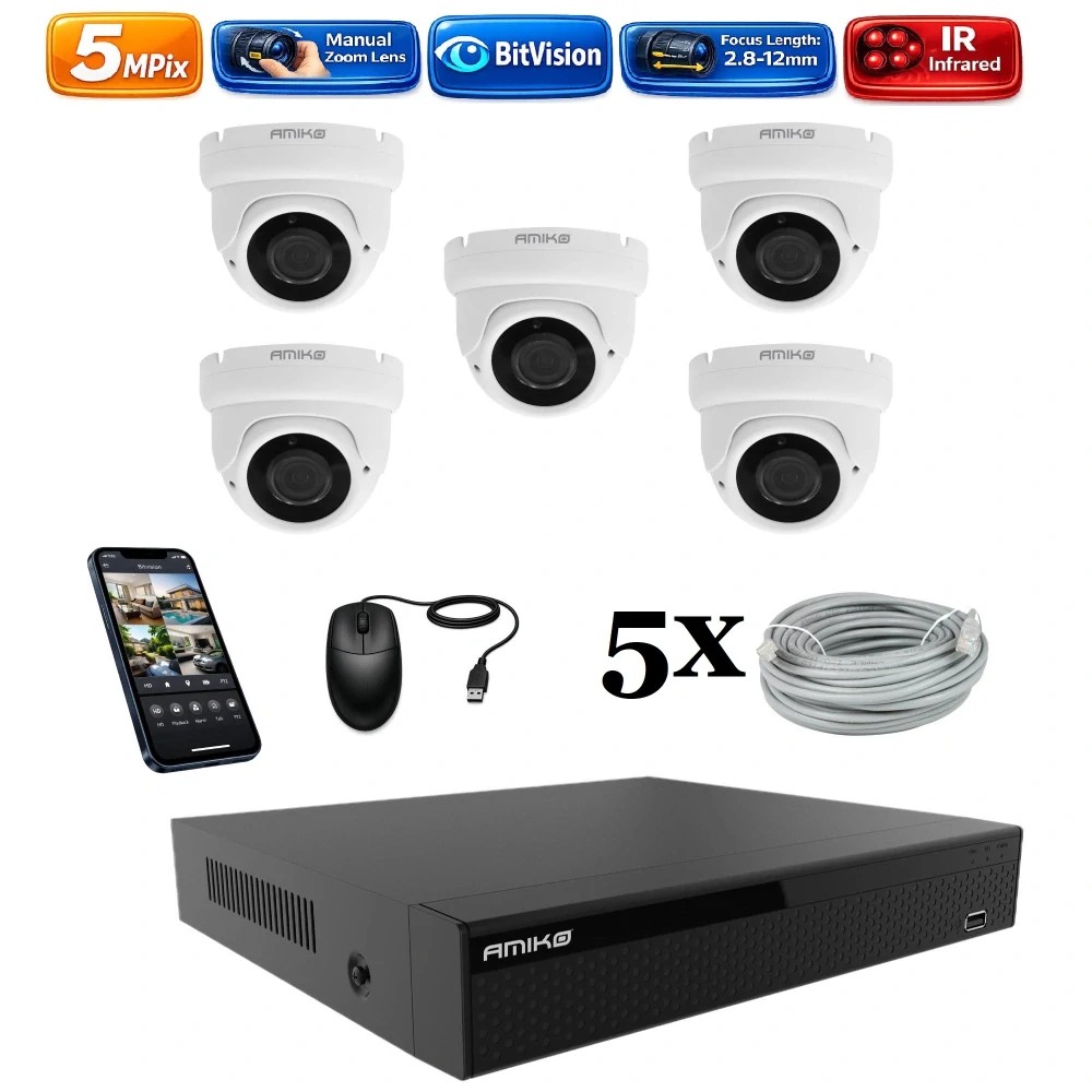 Amiko IP 5 kamerový set, Manual Zoom, 5Mpix, Dome (1505K5)