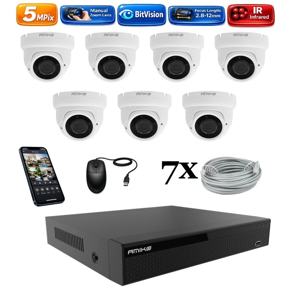 Amiko IP 7 kamerový set, Manual Zoom, 5Mpix, Dome (1505K7)