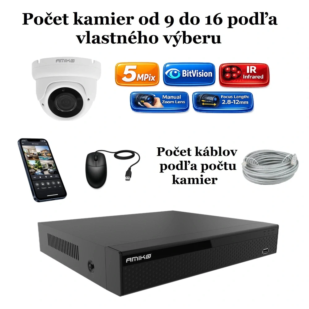 Amiko IP kamerový set, Manual Zoom, 5Mpix, Dome (1505K9-16)