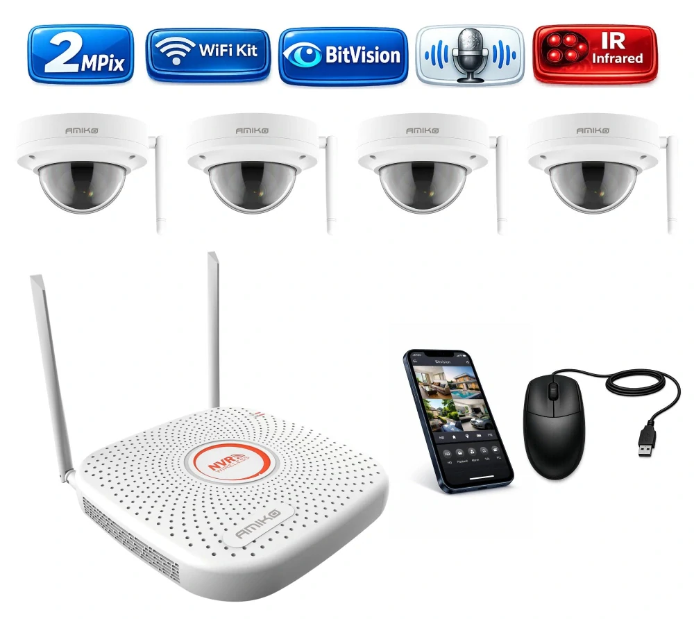 Amiko Wifi 4 kamerový set, FullHD 2Mpix, Dome (3200K4)