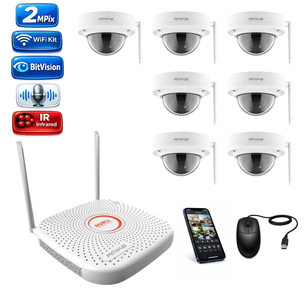 Amiko Wifi 7 kamerový set, FullHD 2Mpix, Dome (3200K7)