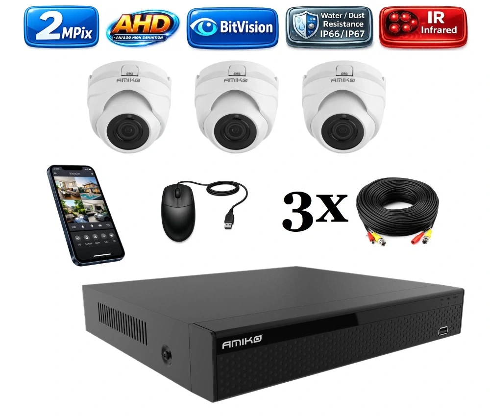 Amiko AHD 3 kamerový set, 2Mpix, Dome (2200K3)