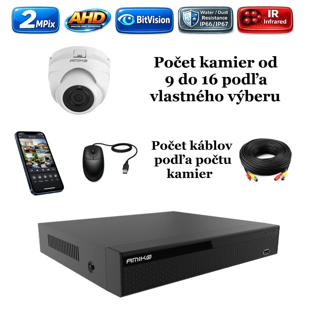 Amiko AHD kamerový set, 2Mpix, Dome (2200K9-16)