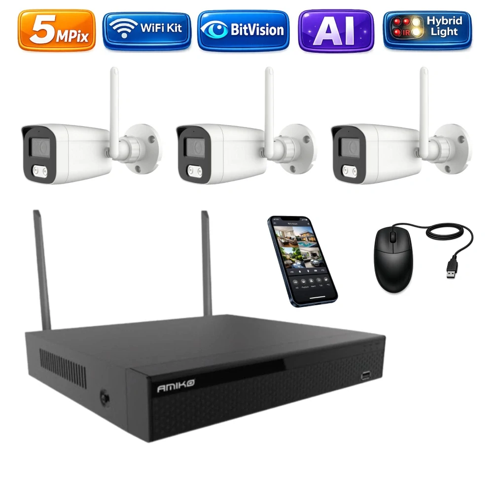 Amiko Wifi 3 kamerový set, 5Mpix, Ai, Dl, Tube (3501K3)
