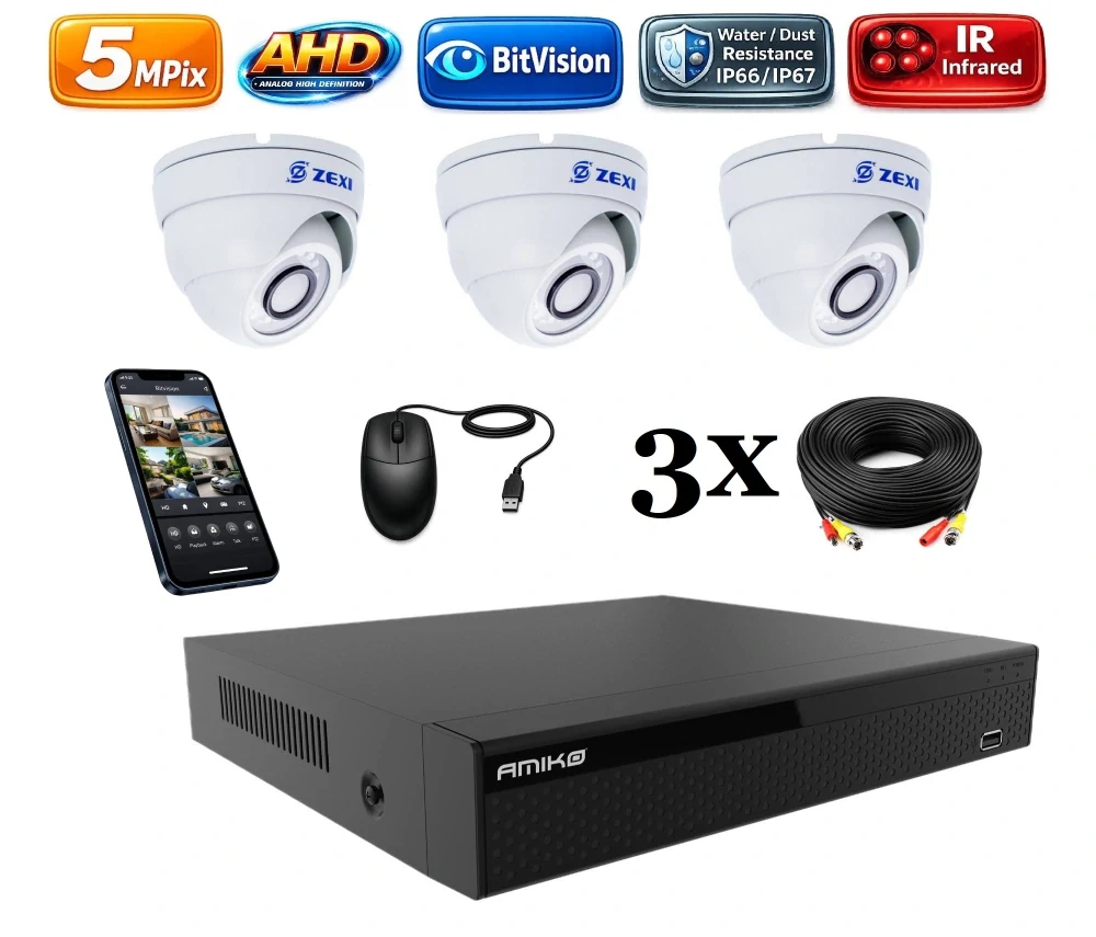 Amiko AHD 3 kamerový set, 5Mpix, Dome (2500K3)