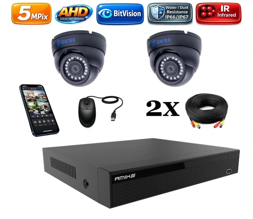 Amiko AHD 2 kamerový set, 5Mpix, Čierna, Dome (2502K2)