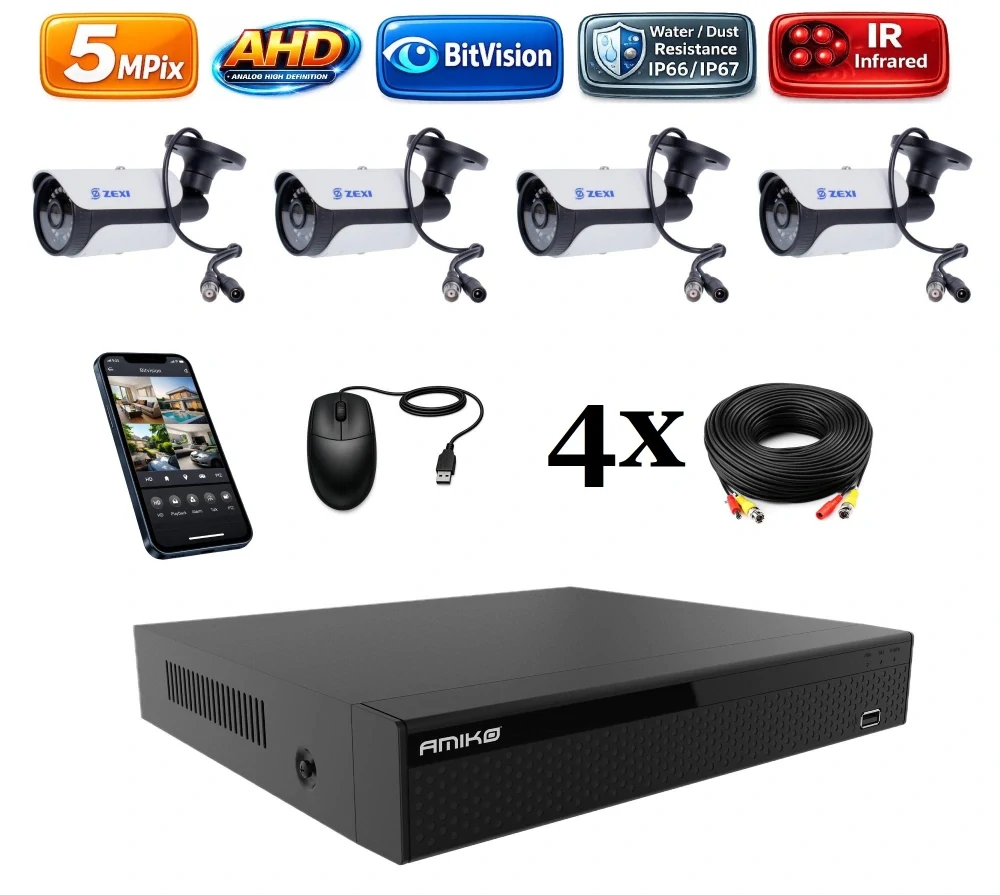Amiko AHD 4 kamerový set, 5Mpix, Tube (2501K4)