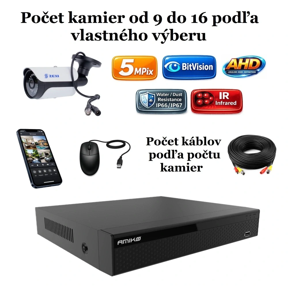 Amiko AHD kamerový set, 5Mpix, Tube (2501K9-16)