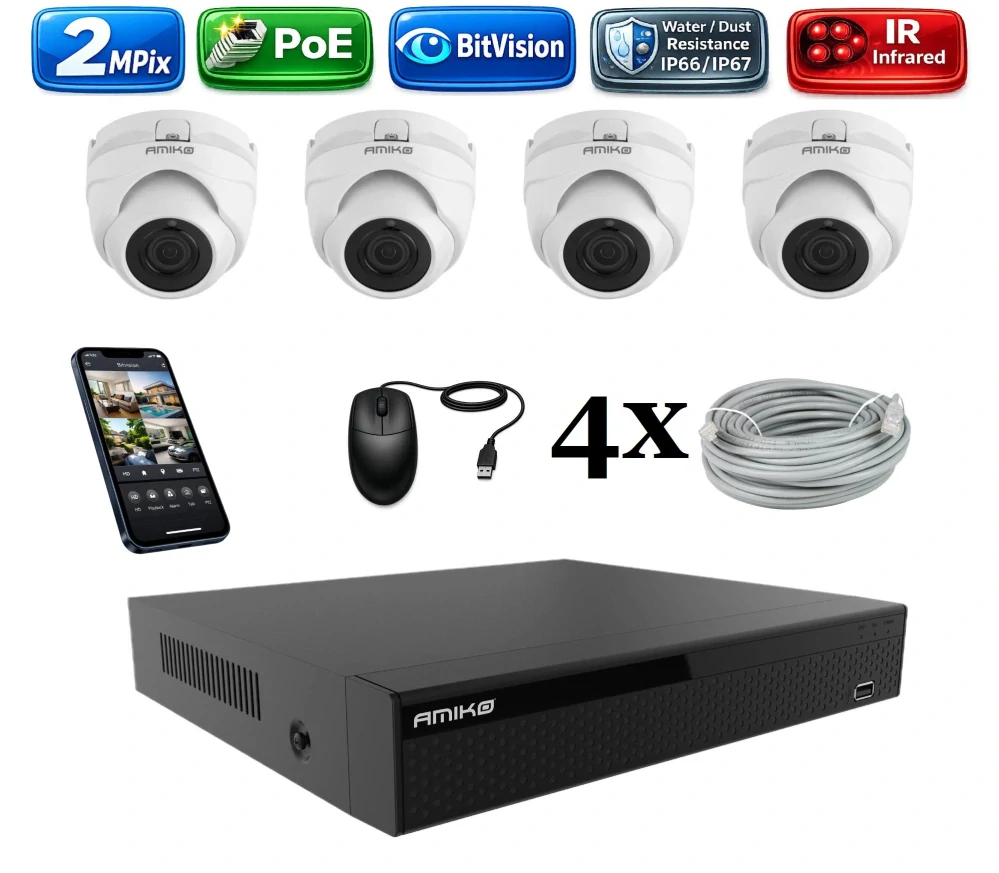 Amiko IP 4 kamerový set, 2Mpix, Dome (1200K4)