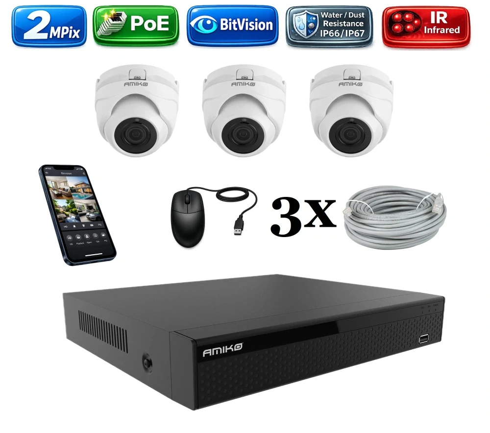 Amiko IP 3 kamerový set, 2Mpix, Dome (1200K3)