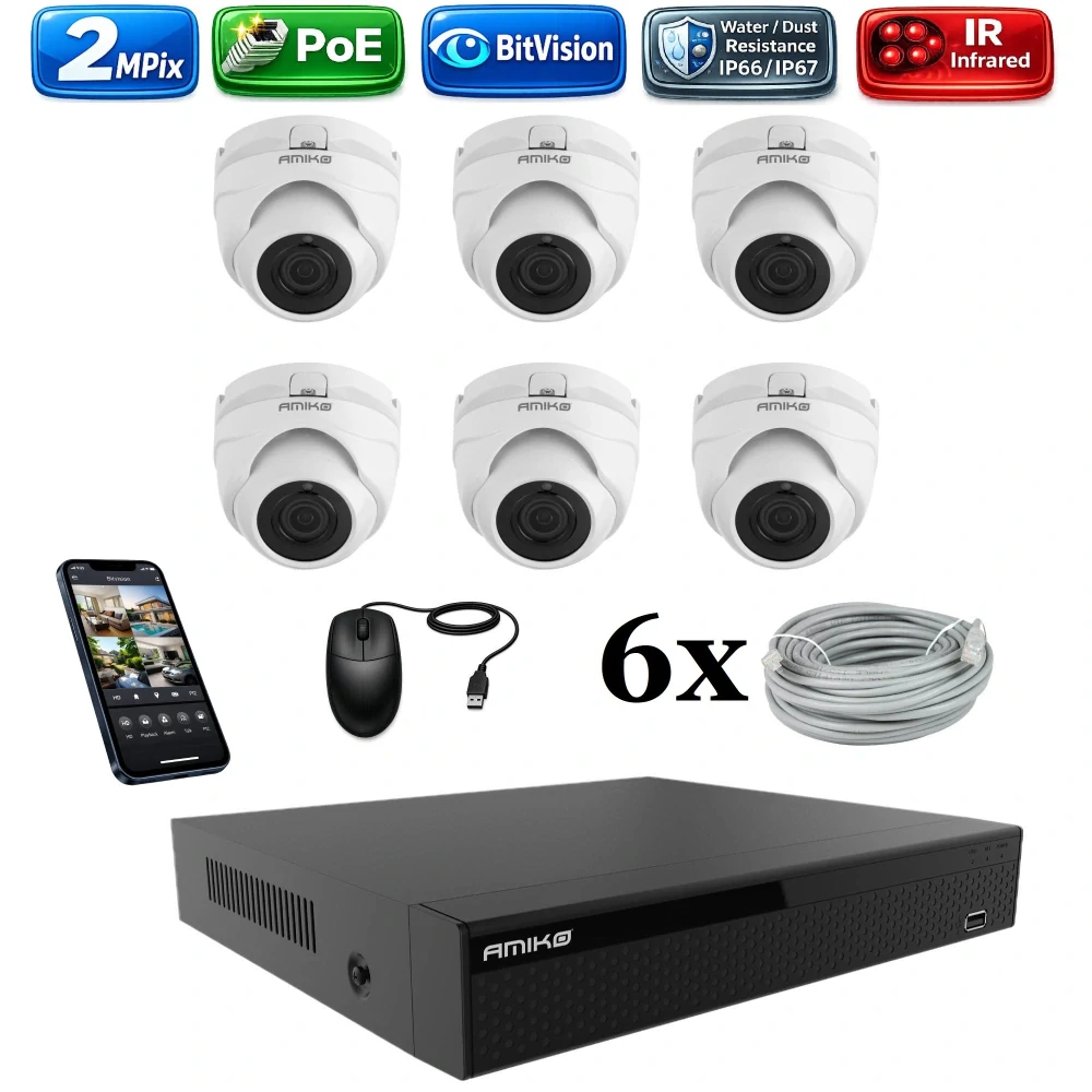 Amiko IP 6 kamerový set, 2Mpix, Dome (1200K6)