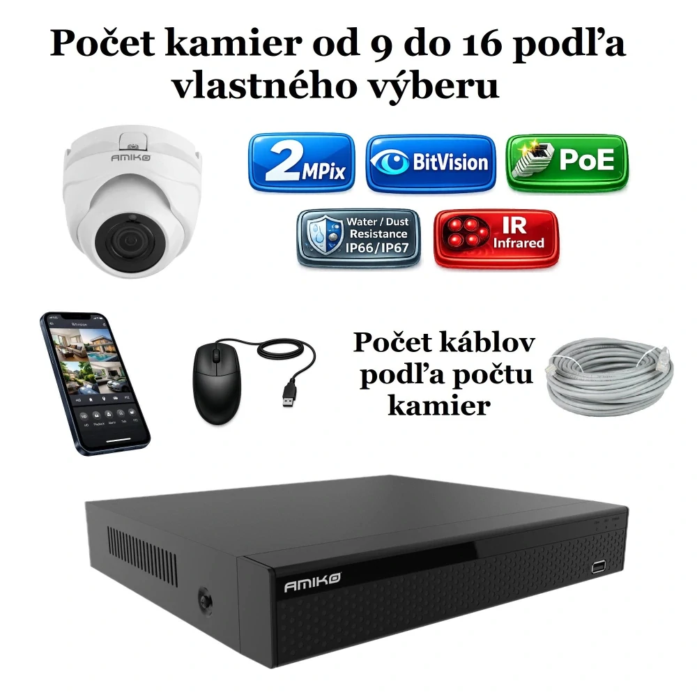 Amiko IP kamerový set, 2Mpix, Dome (1200K9-16)