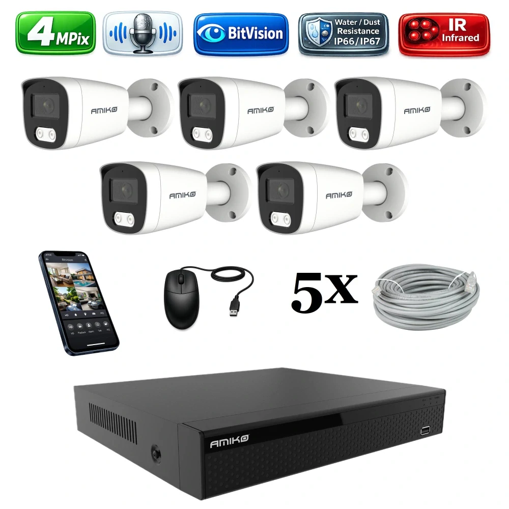 Amiko IP 5 kamerový set, 4Mpix, Tube (1401K5)