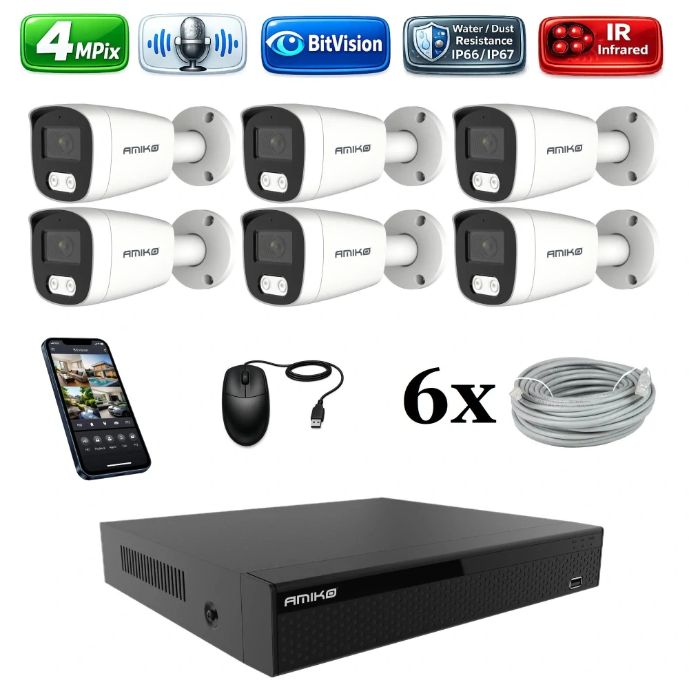 Amiko IP 6 kamerový set, 4Mpix, Tube (1401K6)