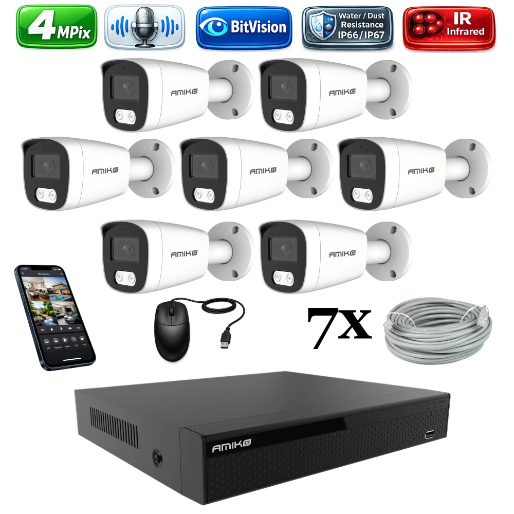 Amiko IP 7 kamerový set, 4Mpix, Tube (1401K7)