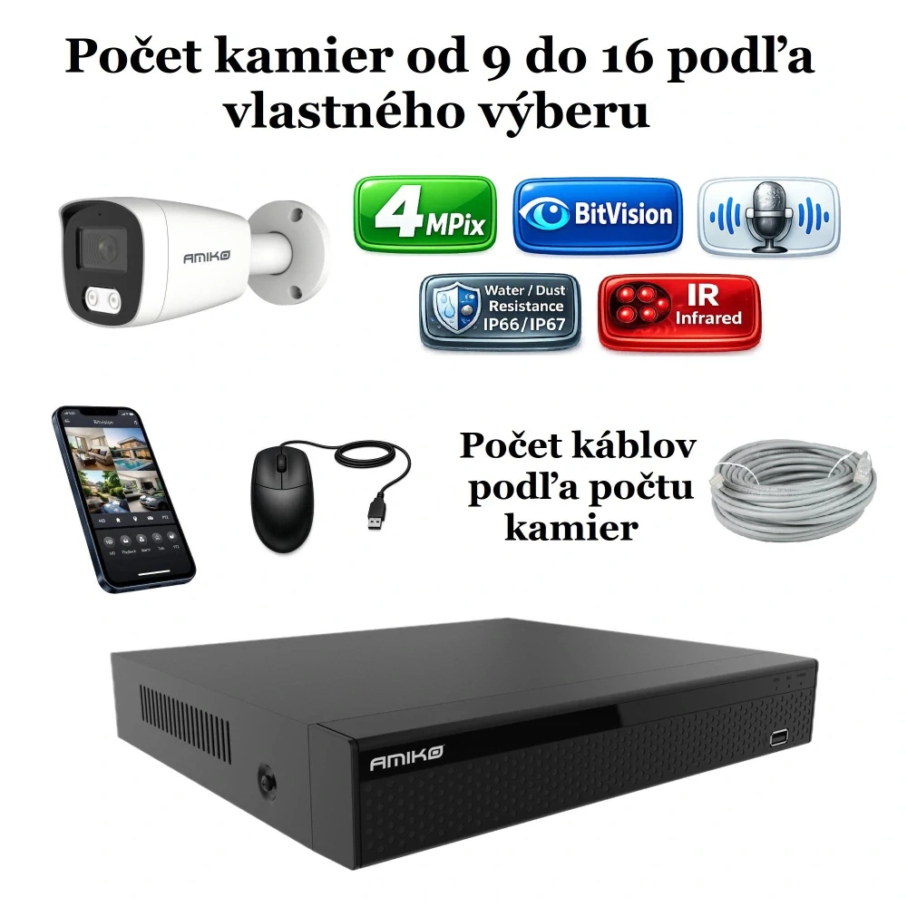 Amiko IP kamerový set, 4Mpix, Tube (1401K9-16)