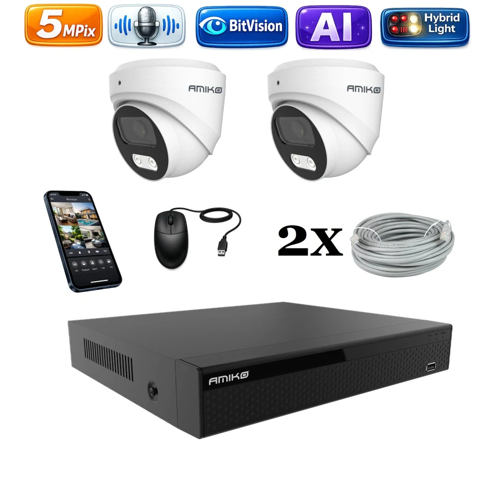 Amiko IP 2 kamerový set, 5Mpix, Ai, Dl, Dome (1500K2)