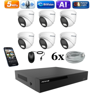 Amiko IP 6 kamerový set, 5Mpix, Ai, Dl, Dome (1500K6)