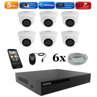 Amiko IP 6 kamerový set, Manual Zoom, 5Mpix, Dome (1505K6)