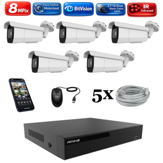 Amiko IP 5 kamerový set, Varifokal, 4K Ultra HD 8Mpix, Tube (1805K5)