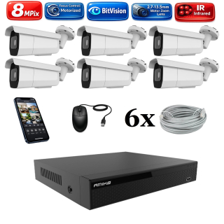 Amiko IP 6 kamerový set, Varifokal, 4K Ultra HD 8Mpix, Tube (1805K6)