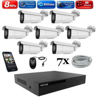 Amiko IP 7 kamerový set, Varifokal, 4K Ultra HD 8Mpix, Tube (1805K7)