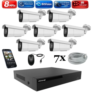 Amiko IP 7 kamerový set, Varifokal, 4K Ultra HD 8Mpix, Tube (1805K7)