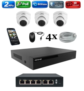 Amiko IP 3 kamerový set so switchom, 2Mpix, Dome (1200K3V2)