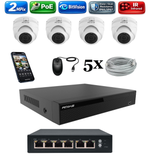Amiko IP 4 kamerový set so switchom, 2Mpix, Dome (1200K4V2)