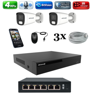 Amiko IP 2 kamerový set so switchom, 4Mpix, Tube (1401K2V2)