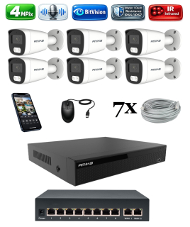 Amiko IP 6 kamerový set so switchom, 4Mpix, Tube (1401K6V2)