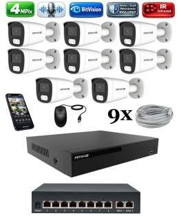 Amiko IP 8 kamerový set so switchom, 4Mpix, Tube (1401K8V2)