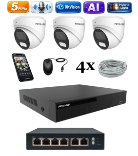 Amiko IP 3 kamerový set so switchom, 5Mpix, Ai, Dl, Dome (1500K3V2)