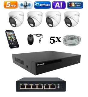 Amiko IP 4 kamerový set so switchom, 5Mpix, Ai, Dl, Dome (1500K4V2)