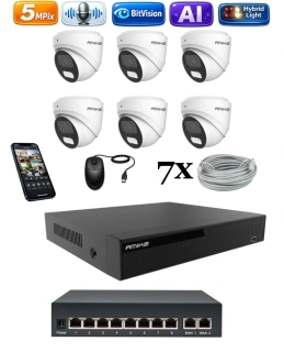 Amiko IP 6 kamerový set so switchom, 5Mpix, Ai, Dl, Dome (1500K6V2)