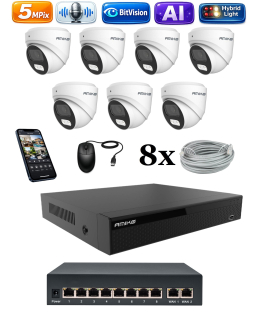Amiko IP 7 kamerový set so switchom, 5Mpix, Ai, Dl, Dome (1500K7V2)