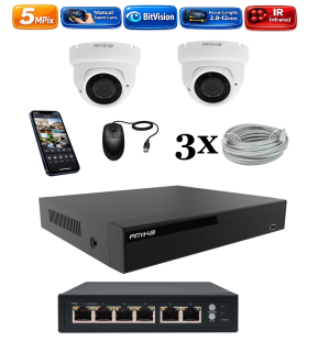 Amiko IP 2 kamerový set so switchom, Manual Zoom, 5Mpix, Dome (1505K2V2)