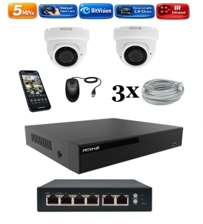 Amiko IP 2 kamerový set so switchom, Manual Zoom, 5Mpix, Dome (1505K2V2)