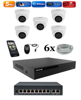 Amiko IP 5 kamerový set so switchom, Manual Zoom, 5Mpix, Dome (1505K5V2)