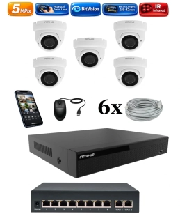 Amiko IP 5 kamerový set so switchom, Manual Zoom, 5Mpix, Dome (1505K5V2)