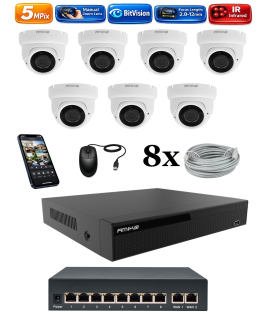 Amiko IP 7 kamerový set so switchom, Manual Zoom, 5Mpix, Dome (1505K7V2)