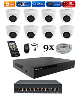 Amiko IP 8 kamerový set so switchom, Manual Zoom, 5Mpix, Dome (1505K8V2)