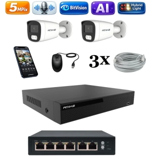 Amiko IP 2 kamerový set so switchom, 5Mpix, Ai, Dl, Tube (1501K2V2)