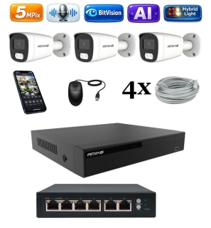 Amiko IP 3 kamerový set so switchom, 5Mpix, Ai, Dl, Tube (1501K3V2)